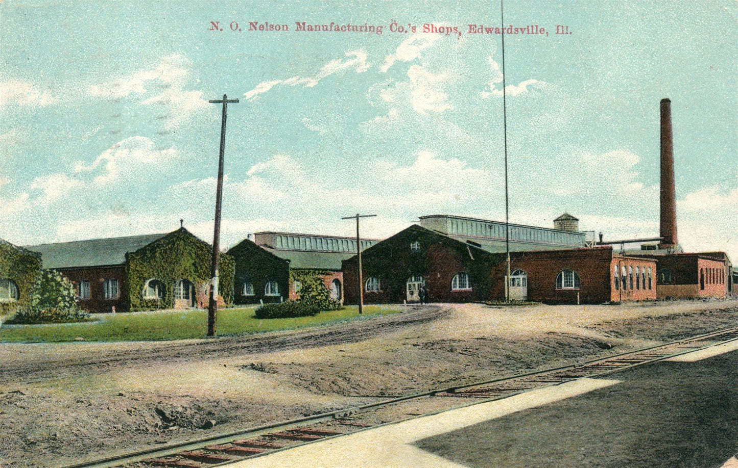 EDWARDSVILLE IL N.O.NELSON MANUFACTURING CO. SHOPS ANTIQUE POSTCARD