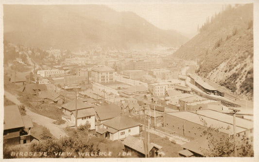 WALLACE ID BIRDSEYE VIEW ANTIQUE REAL PHOTO POSTCARD RPPC