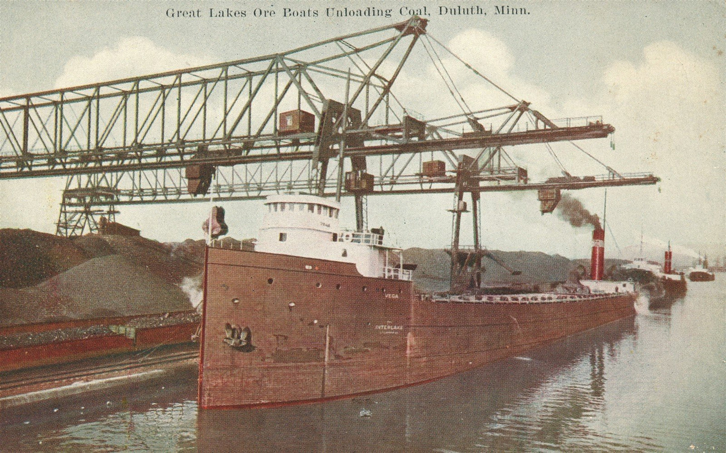 DULUTH MN BOATS UNLOADING COAL ANTIQUE POSTCARD