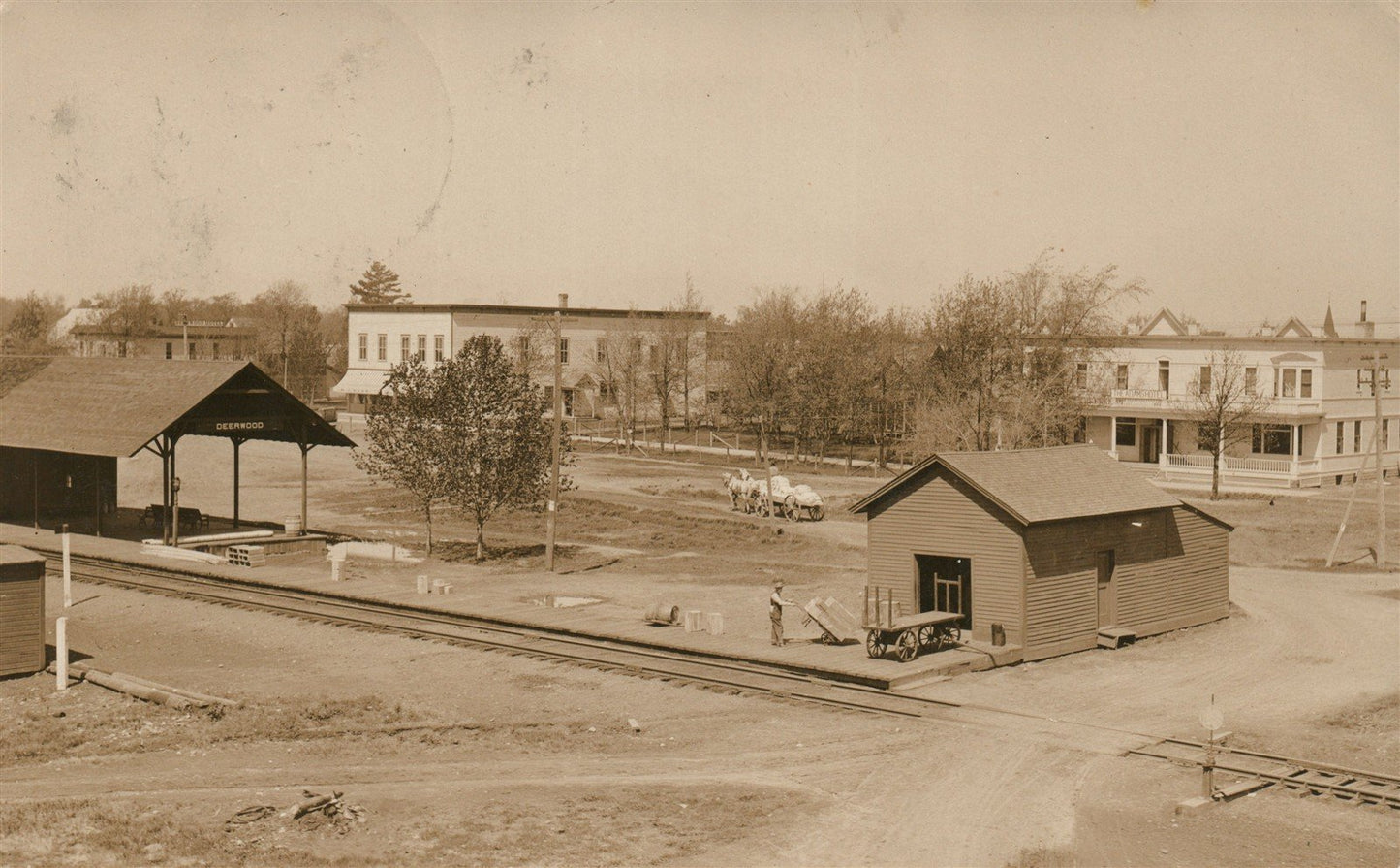 DEERWOOD MN RAILROAD STATION RAILWAY DEPOT ANTIQUE REAL PHOTO POSTCARD RPPC