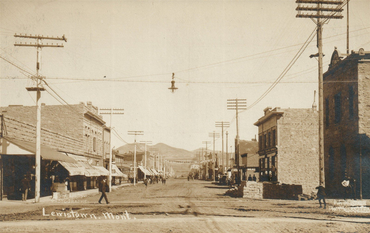 LEWISTOWN MT STREET SCENE ANTIQUE REAL PHOTO POSTCARD RPPC