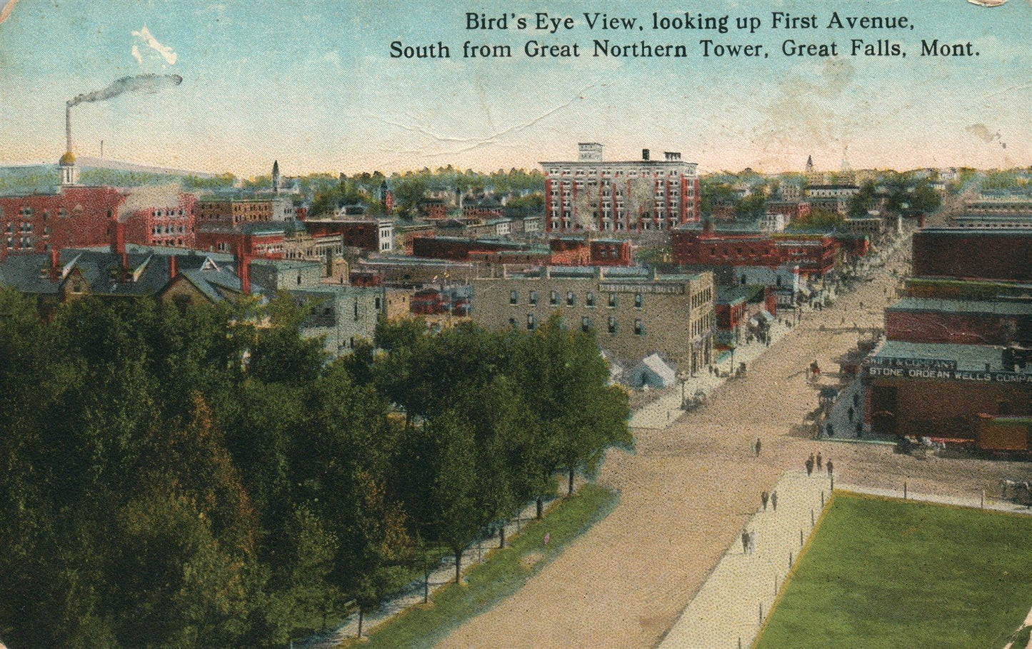 GREAT FALLS MT BIRDS EYE VIEWS ANTIQUE POSTCARD