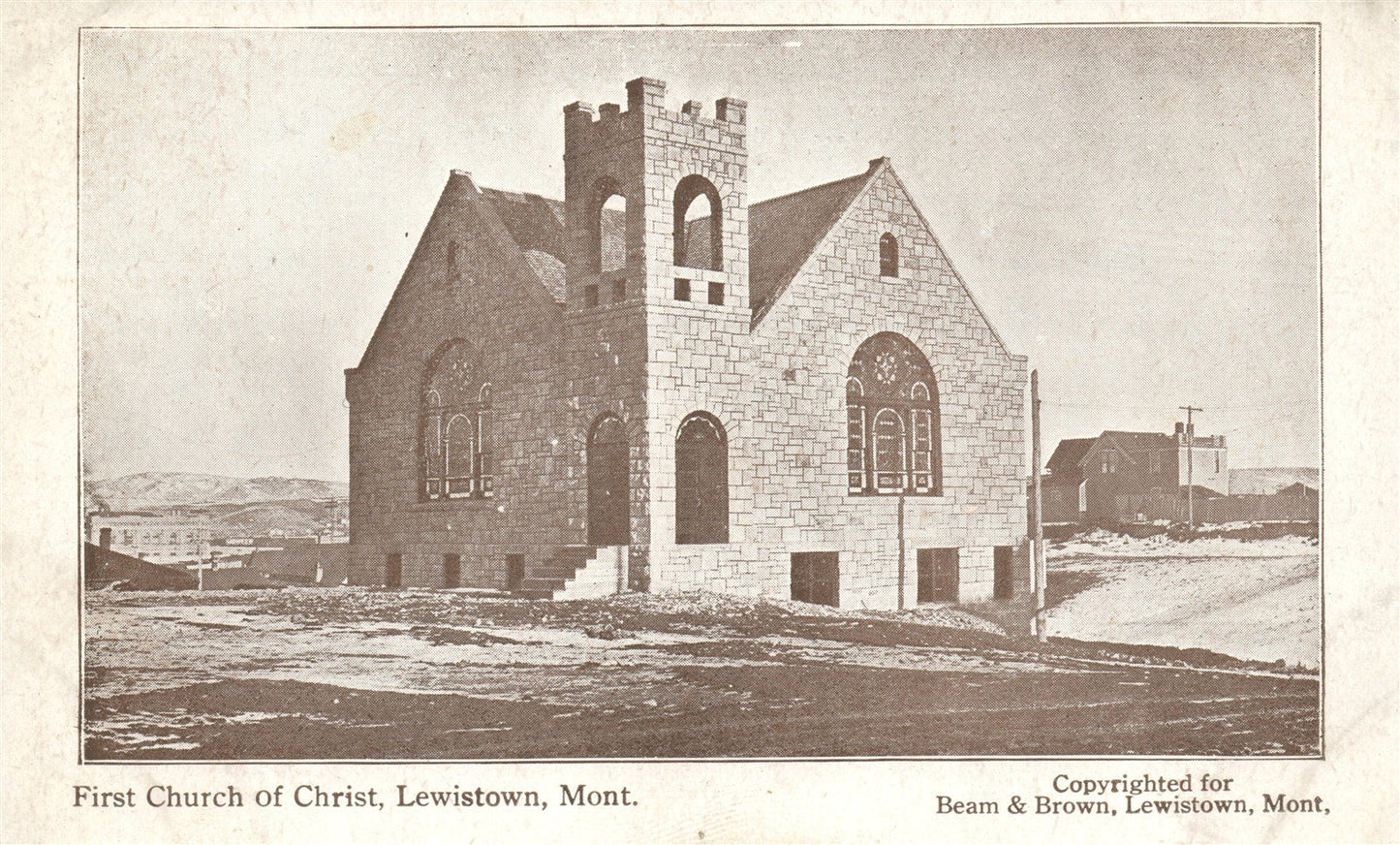 LEWISTOWN MT FIRST CHURCH OF CHRIST ANTIQUE POSTCARD