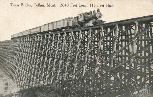 COLLINS MT TETON RAILROAD BRIDGE ANTIQUE POSTCARD
