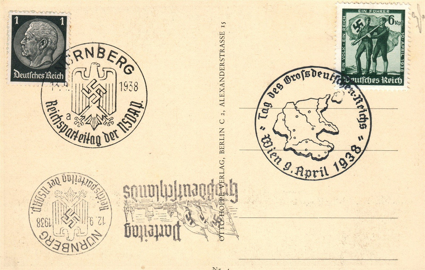 NAZIS PROPAGANDA 1938 VINTAGE POSTCARD w/ HITLER