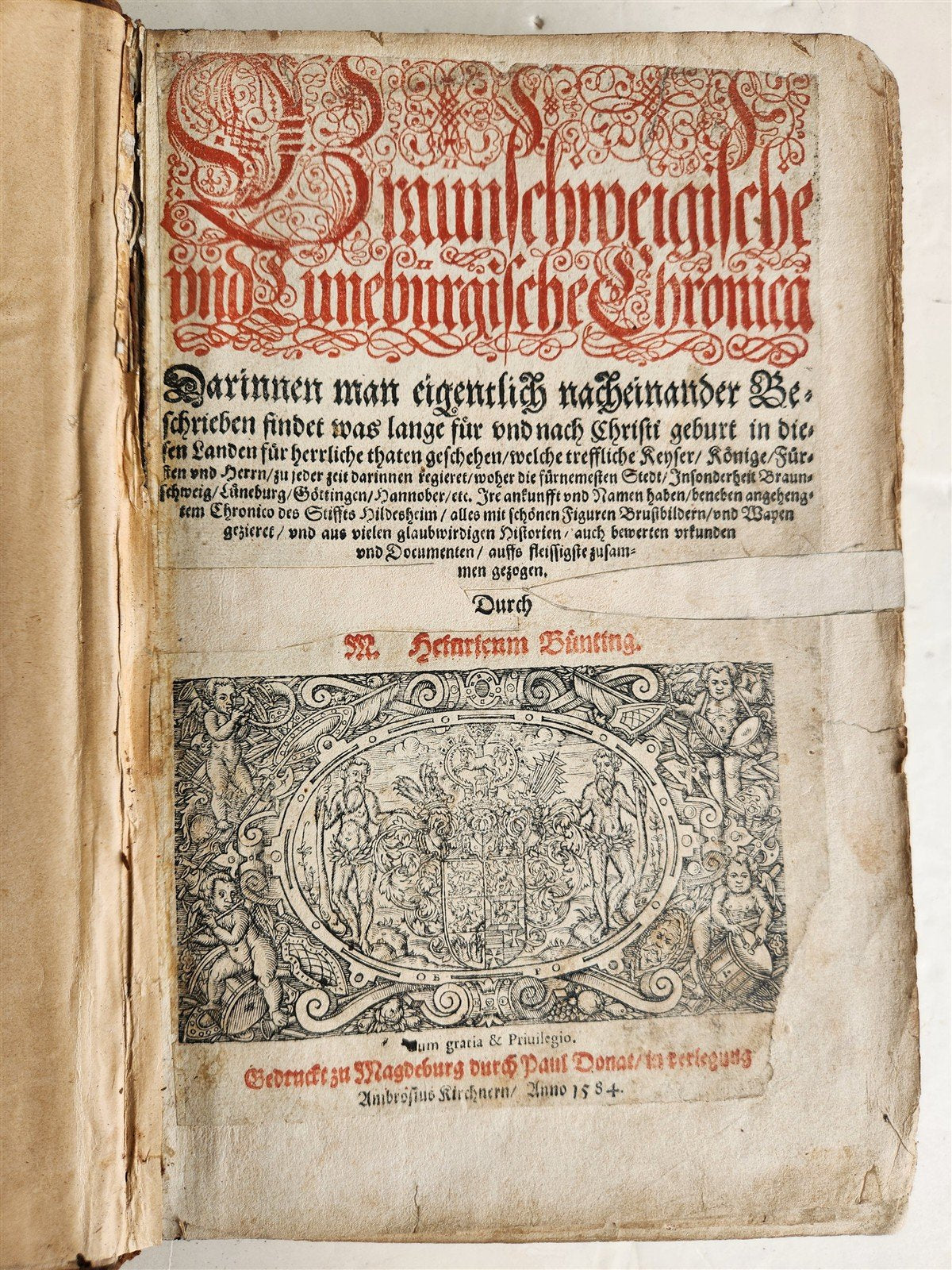 1584 GERMAN & ITALIAN HISTORICAL CHRONICLE ILLUSTRATED antique 16th cent. FOLIO