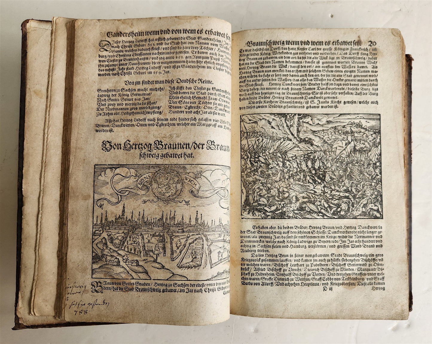 1584 GERMAN & ITALIAN HISTORICAL CHRONICLE ILLUSTRATED antique 16th cent. FOLIO