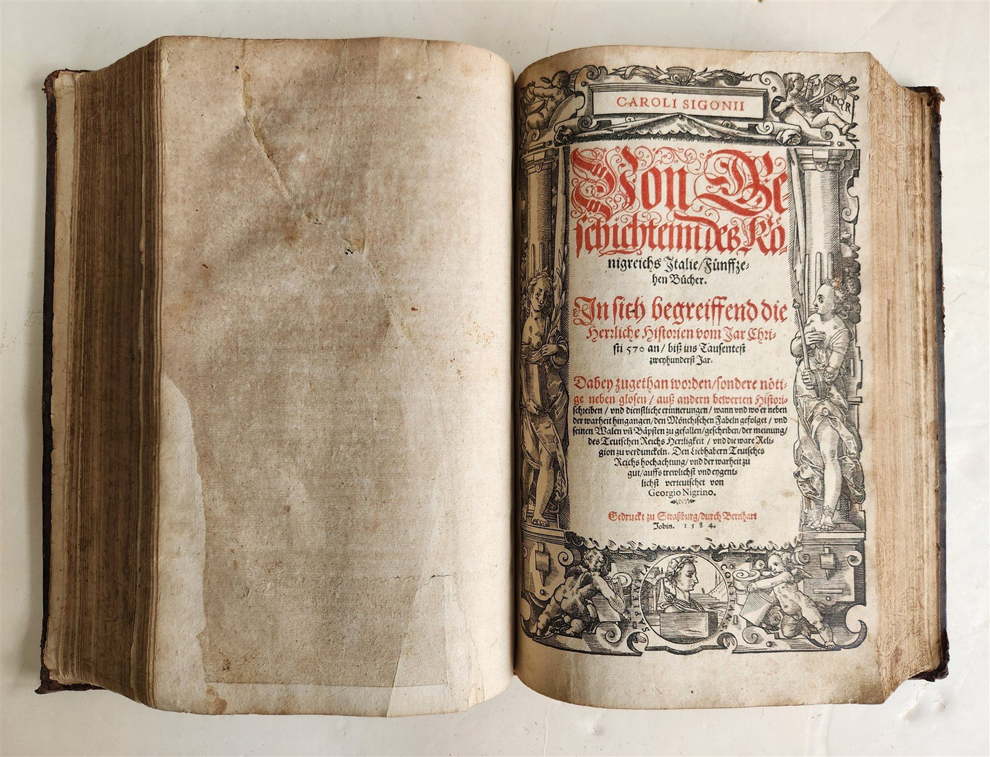 1584 GERMAN & ITALIAN HISTORICAL CHRONICLE ILLUSTRATED antique 16th cent. FOLIO