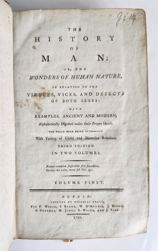 1791 HISTORY of MAN or wonders of human nature antique in ENGLISH