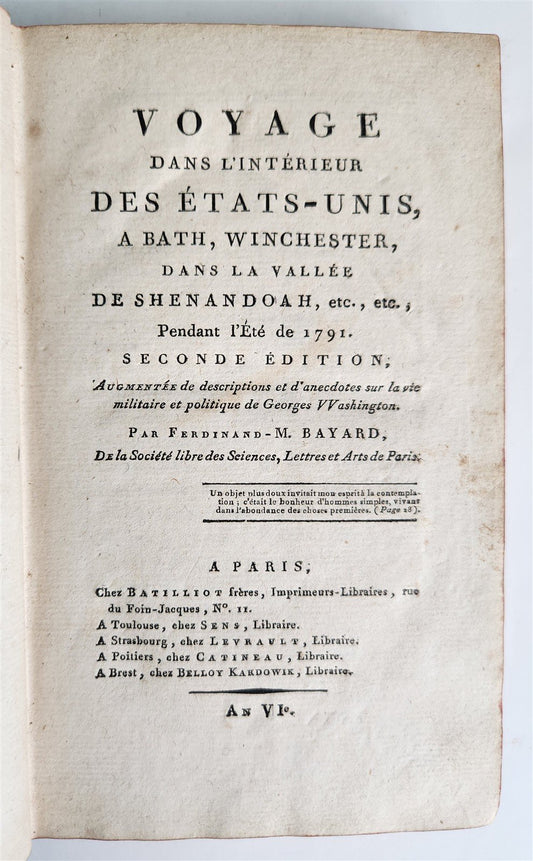 1793 TRAVEL to AMERICA antique Voyage dans l’Interieur des Etats-Unis in FRENCH