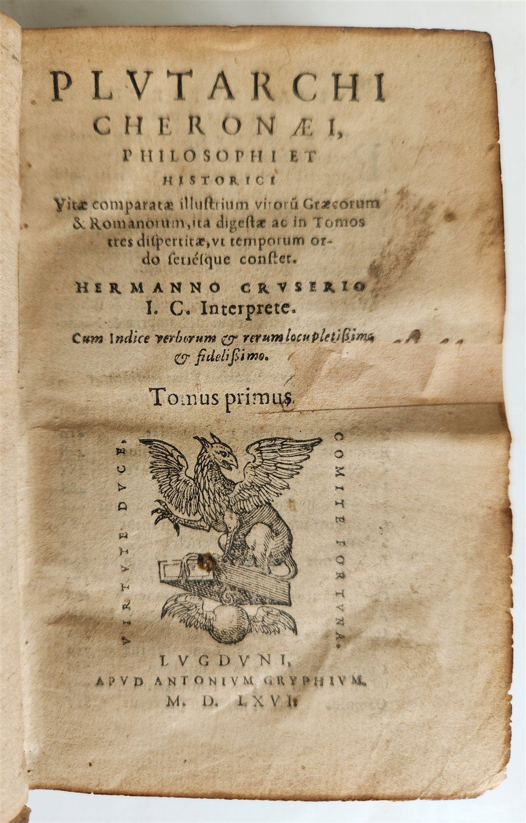 1566 PLUTARCH Parallel Lives of Illustrious Greeks & Romans ANTIQUE pigskin