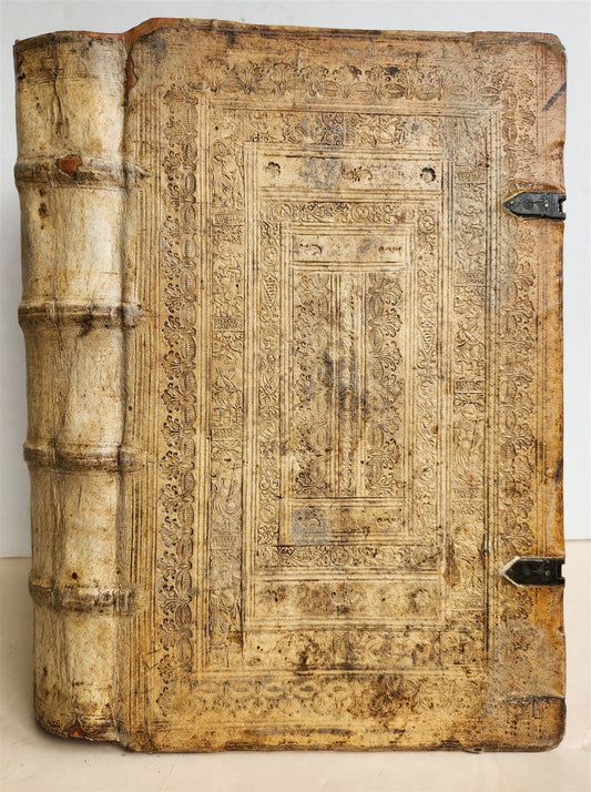 1576 ILLUSTRATED CHRONICLE pigskin bound folio ANTIQUE history & travel 15th C.