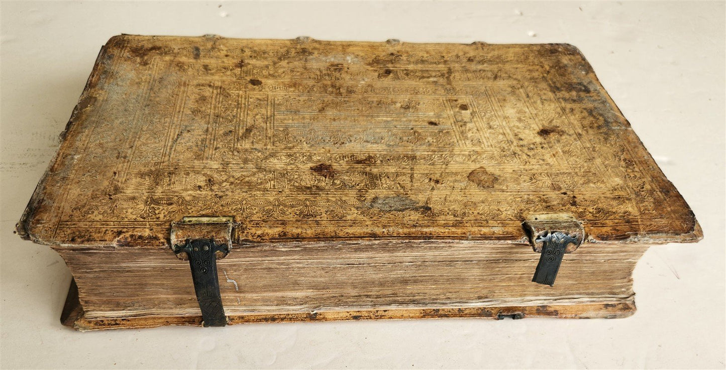 1576 ILLUSTRATED CHRONICLE pigskin bound folio ANTIQUE history & travel 15th C.