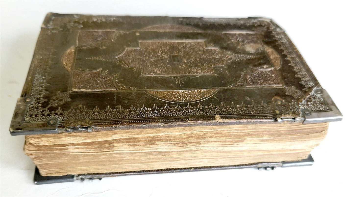 1650 BIBLE in ENGLISH antique FINE ORIGINAL BINDING w/ SILVER CORNER PIECES