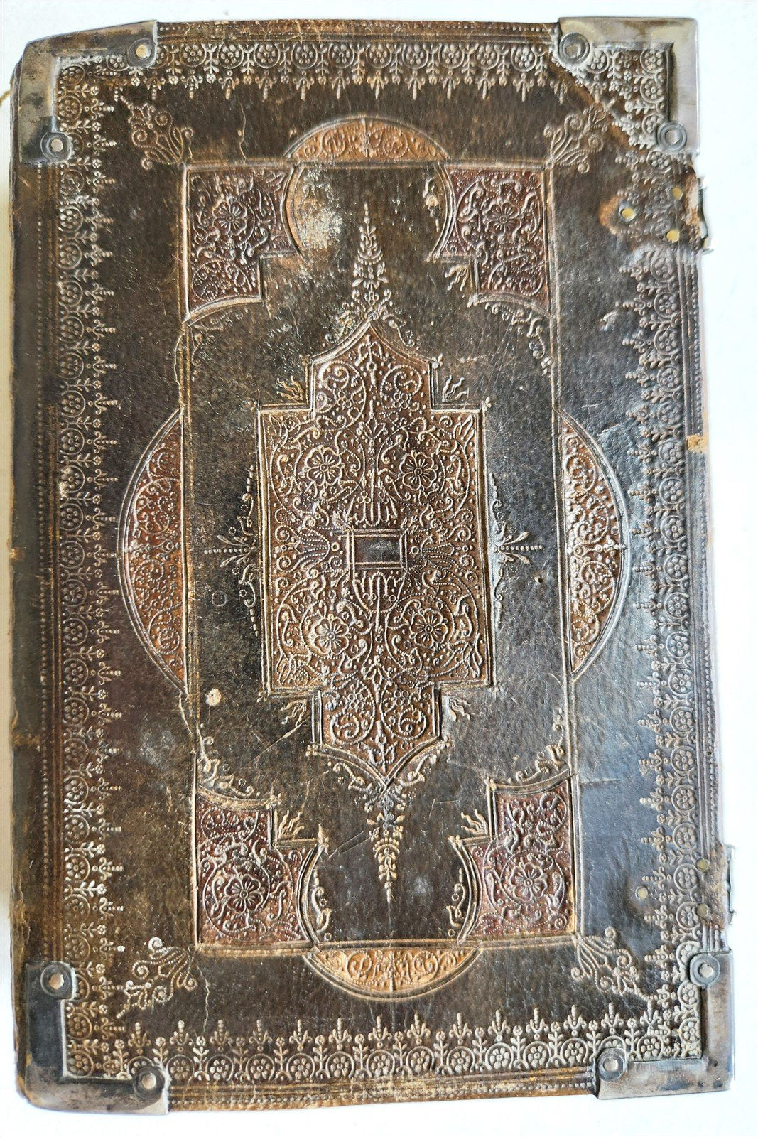 1650 BIBLE in ENGLISH antique FINE ORIGINAL BINDING w/ SILVER CORNER PIECES