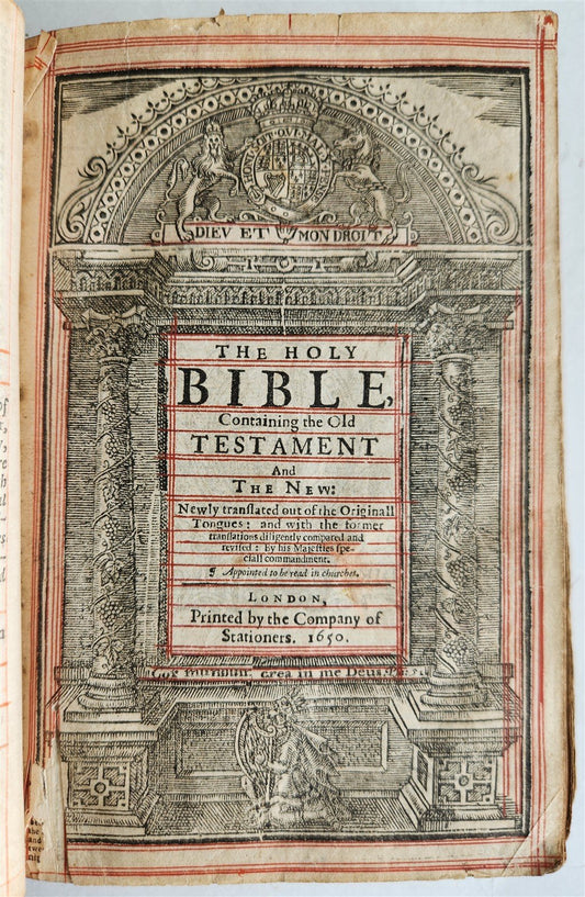 1650 BIBLE in ENGLISH antique FINE ORIGINAL BINDING w/ SILVER CORNER PIECES