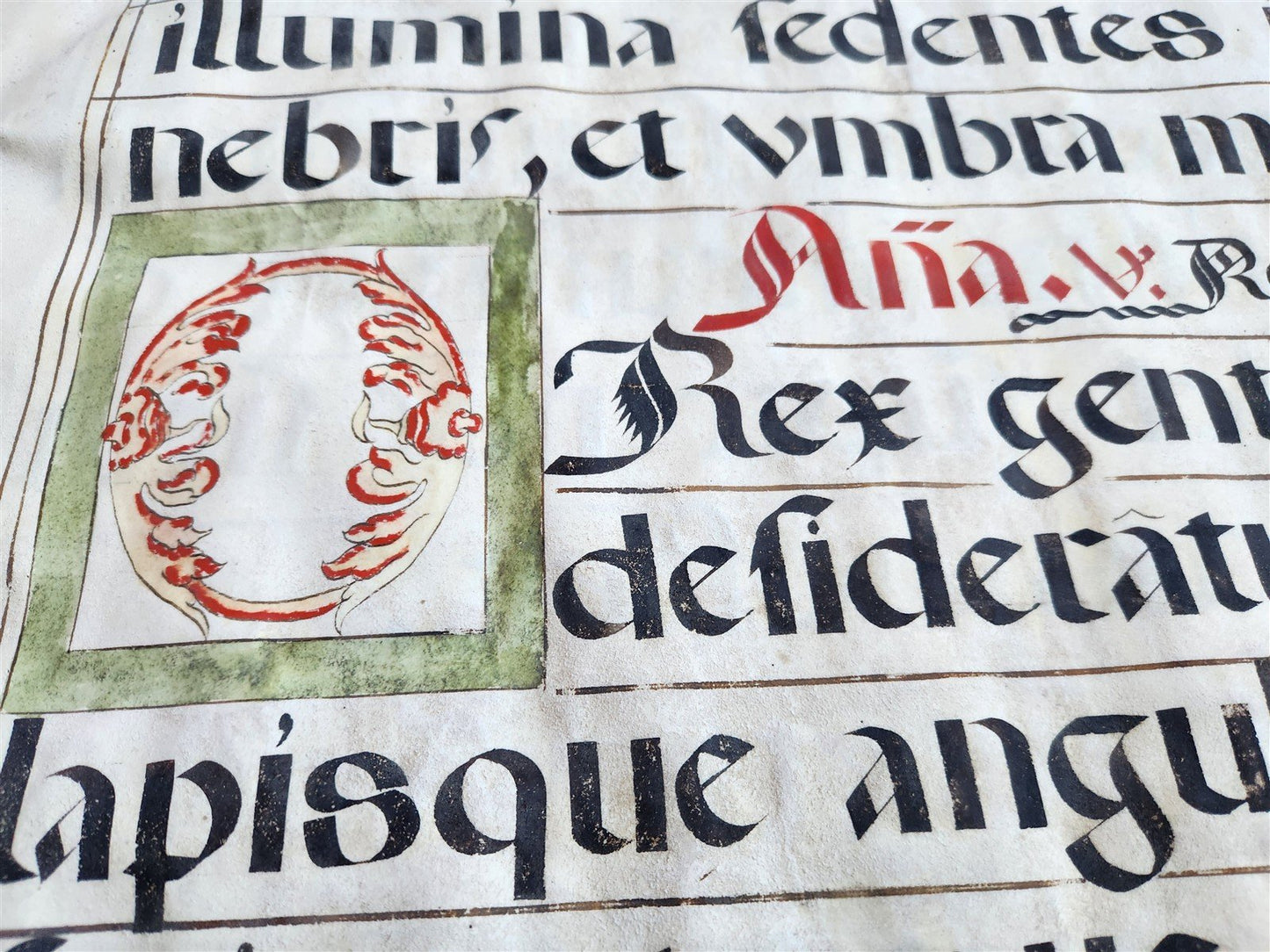 15th - 16th century ANTIPHONAL VELLUM CHART MANUSCRIPT antique music score 21x31