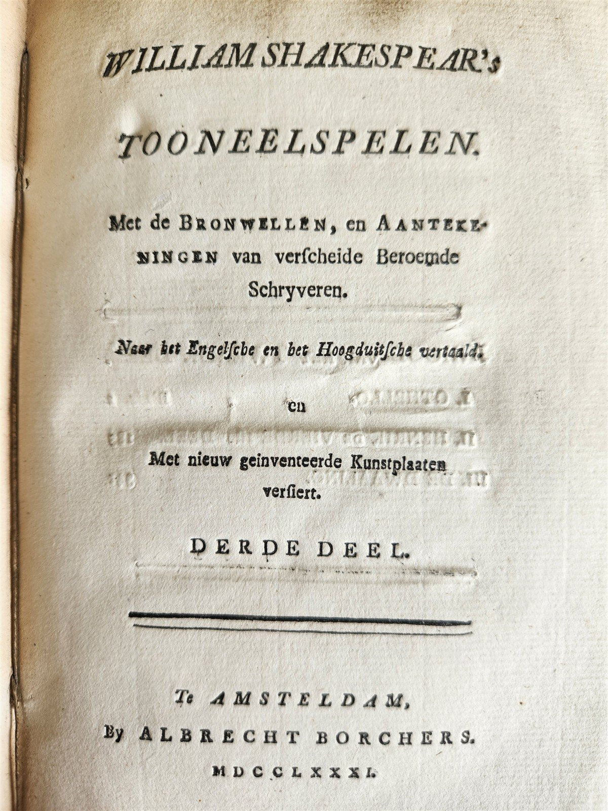 1778-1782 WILLIAM SHAKESPEARE's TOONEELSPELEN antique 4 VOLUMES in DUTCH