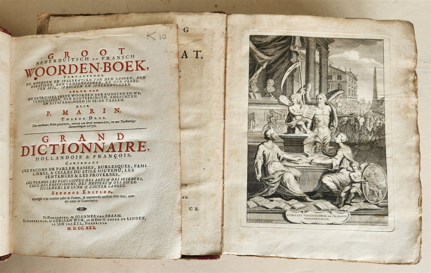 1743 DUTCH FRENCH DICTIONARY antique 2 FOLIO VOLUMES 18th CENTURY