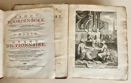 1743 DUTCH FRENCH DICTIONARY antique 2 FOLIO VOLUMES 18th CENTURY
