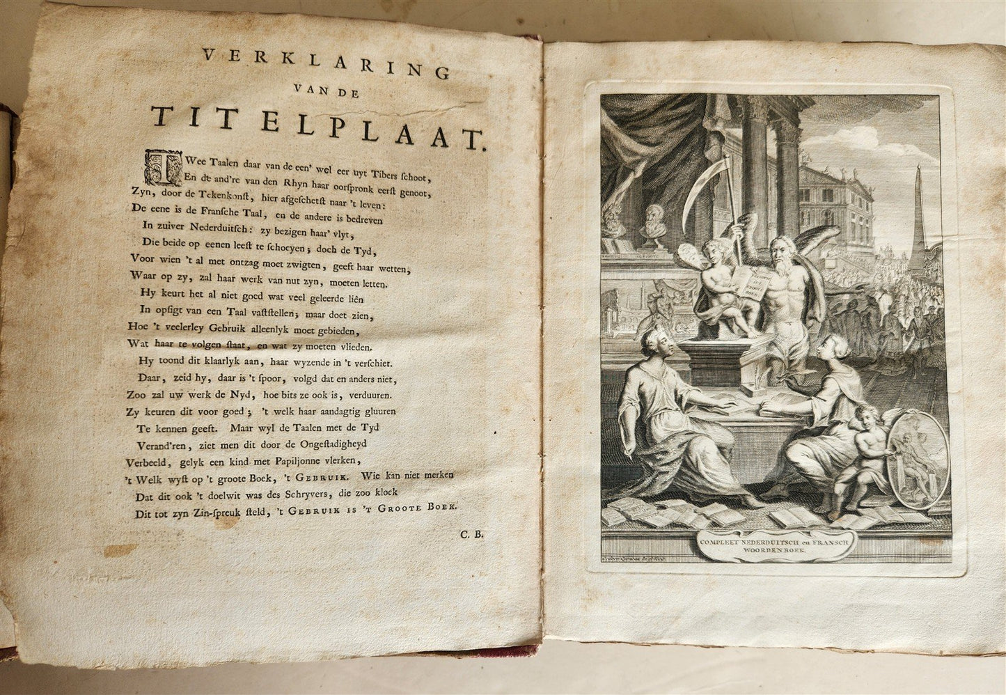 1743 DUTCH FRENCH DICTIONARY antique 2 FOLIO VOLUMES 18th CENTURY