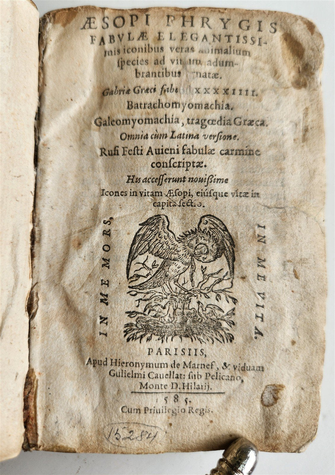 1585 AESOP fully illustrated ANTIQUE 16th century emblemata VELLUM BINDING rare