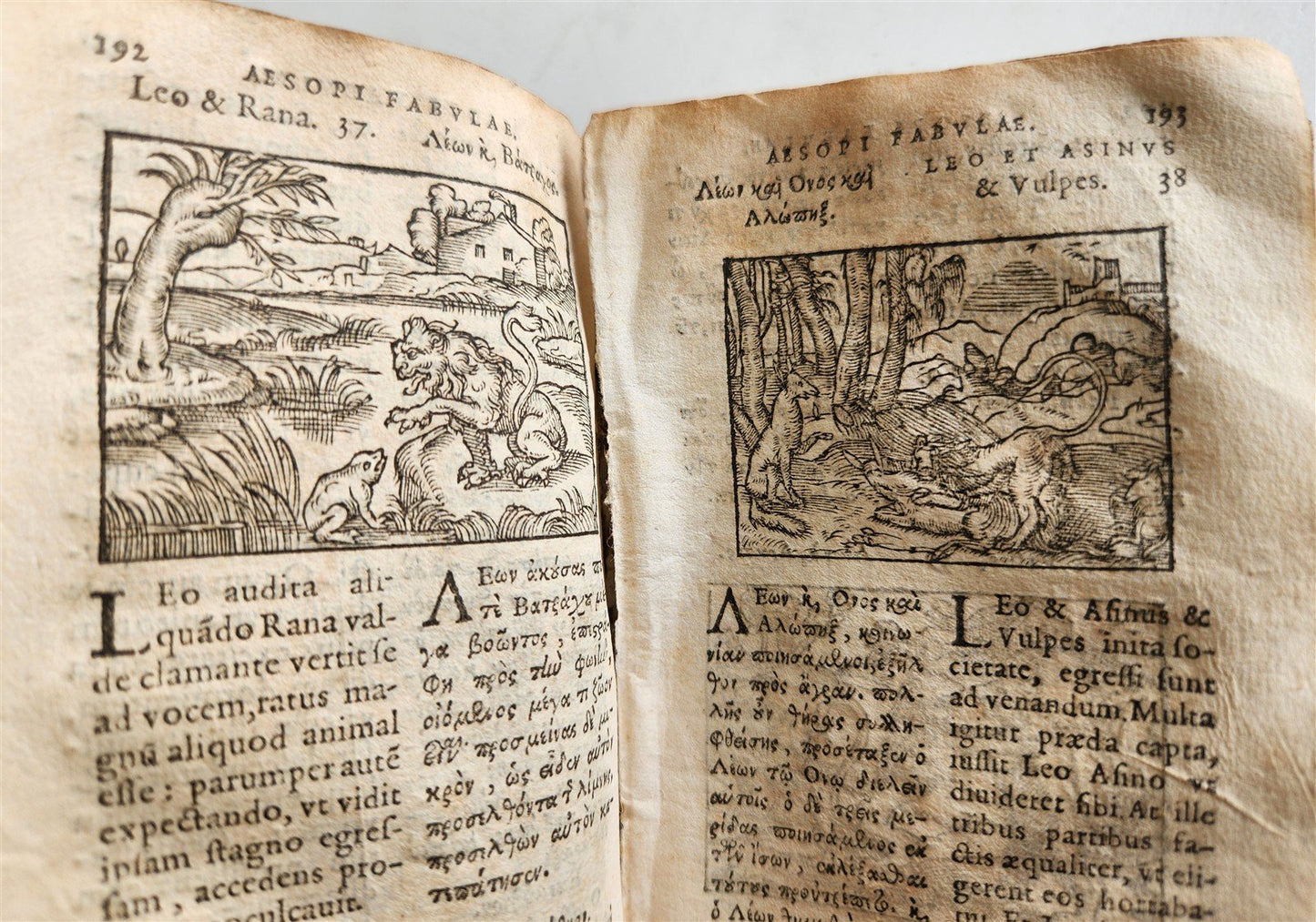 1585 AESOP fully illustrated ANTIQUE 16th century emblemata VELLUM BINDING rare