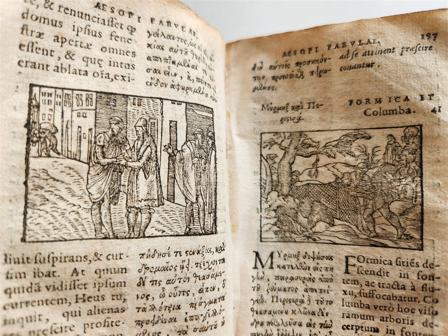 1585 AESOP fully illustrated ANTIQUE 16th century emblemata VELLUM BINDING rare