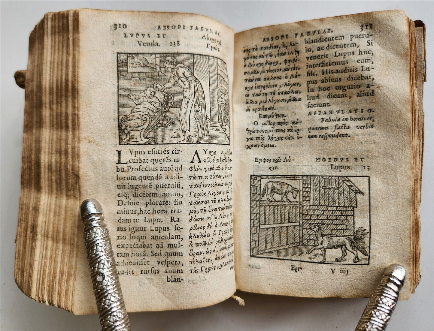 1585 AESOP fully illustrated ANTIQUE 16th century emblemata VELLUM BINDING rare