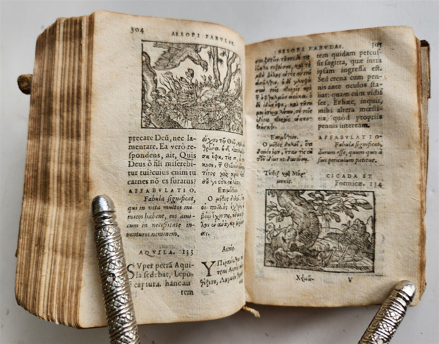 1585 AESOP fully illustrated ANTIQUE 16th century emblemata VELLUM BINDING rare