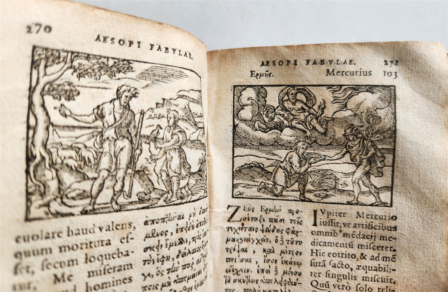 1585 AESOP fully illustrated ANTIQUE 16th century emblemata VELLUM BINDING rare