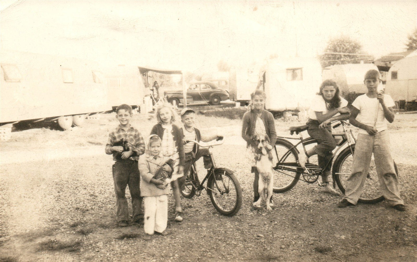 COLUMBUS OH KIDS w/ BICYCLES & DOG VINTAGE REAL PHOTO POSTCARD RPPC