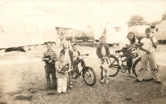 COLUMBUS OH KIDS w/ BICYCLES & DOG VINTAGE REAL PHOTO POSTCARD RPPC