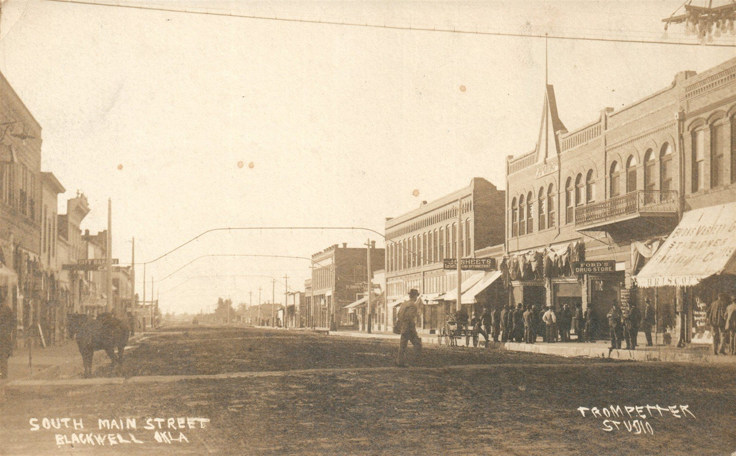 BLACKWELL OK SOUTH MAIN STREET ANTIQUE REAL PHOTO POSTCARD RPPC