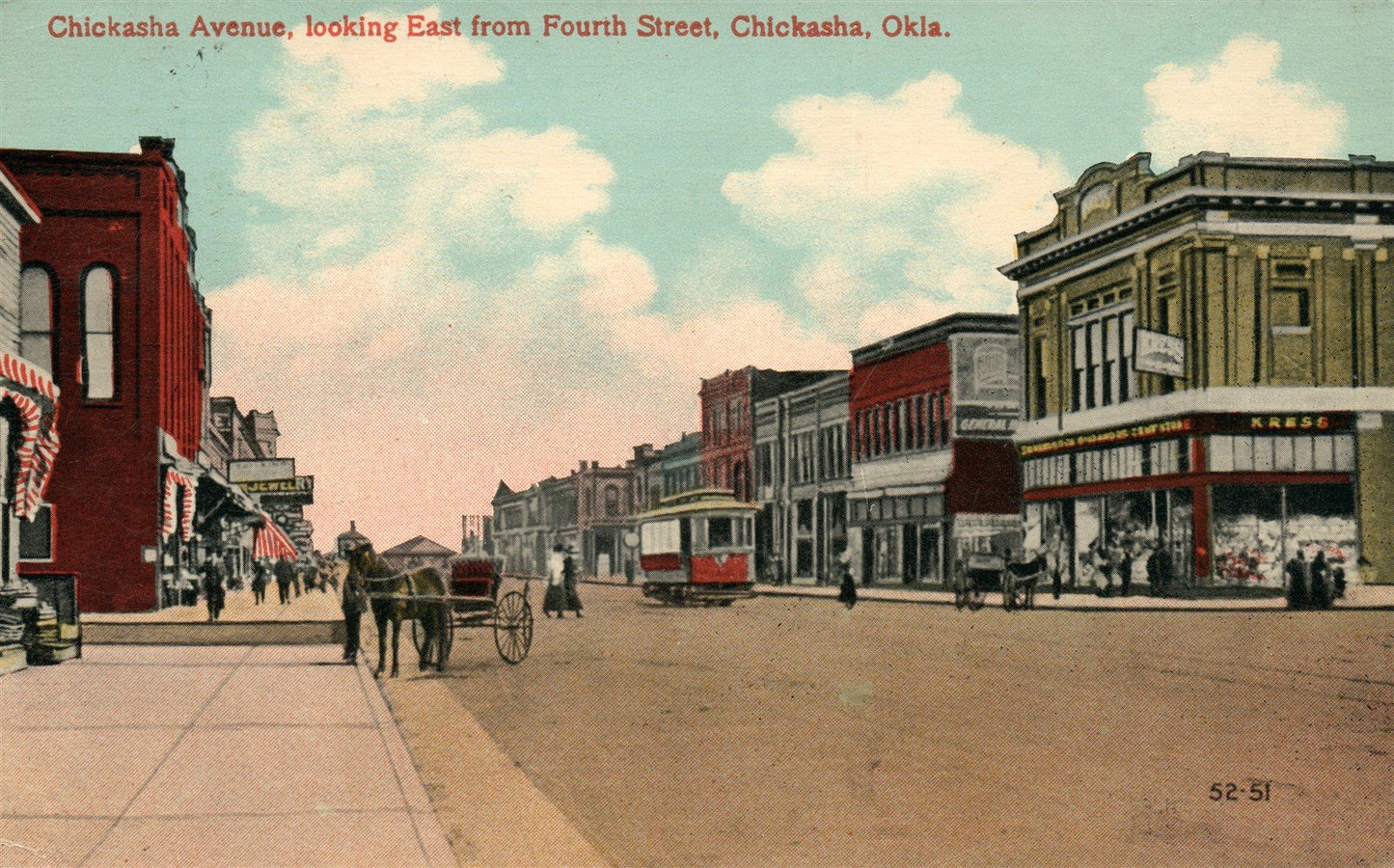 CHICKASHA OK STREET SCENE ANTIQUE POSTCARD