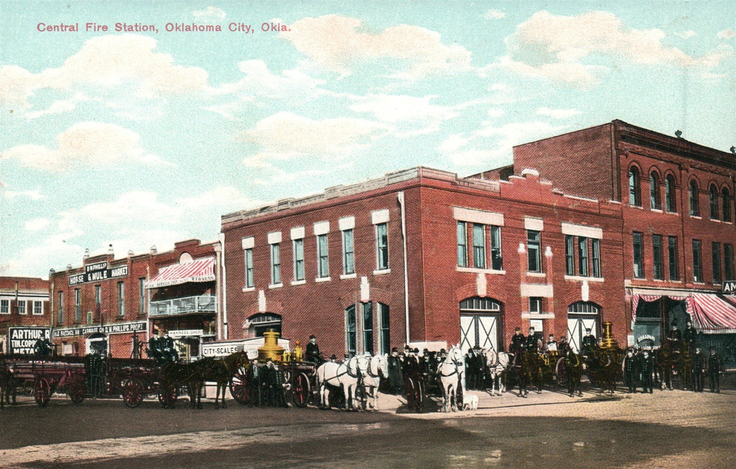 OKLAHOMA CITY OK CENTRAL FIRE STATION ANTIQUE POSTCARD