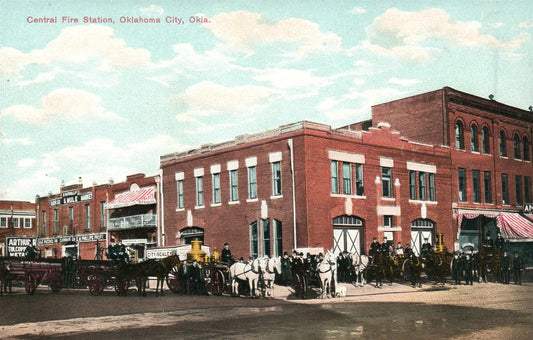 OKLAHOMA CITY OK CENTRAL FIRE STATION ANTIQUE POSTCARD