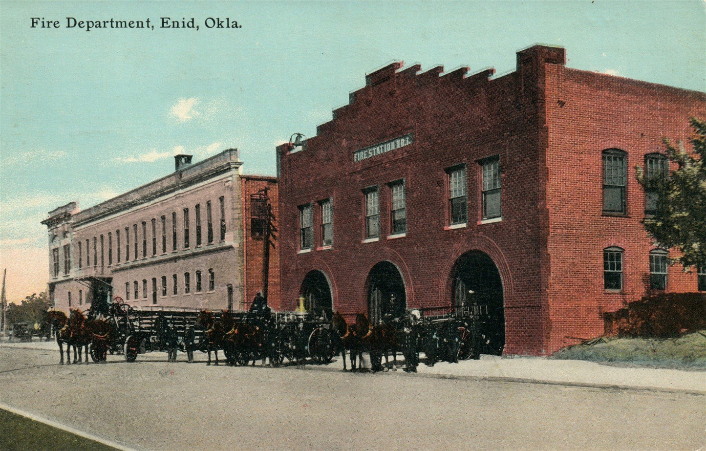 ENID OK FIRE DEPARTMENT ANTIQUE POSTCARD