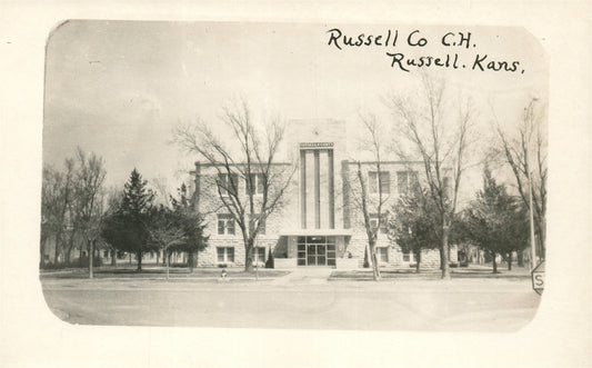 RUSSELL KS COURT HOUSE ANTIQUE REAL PHOTO POSTCARD RPPC