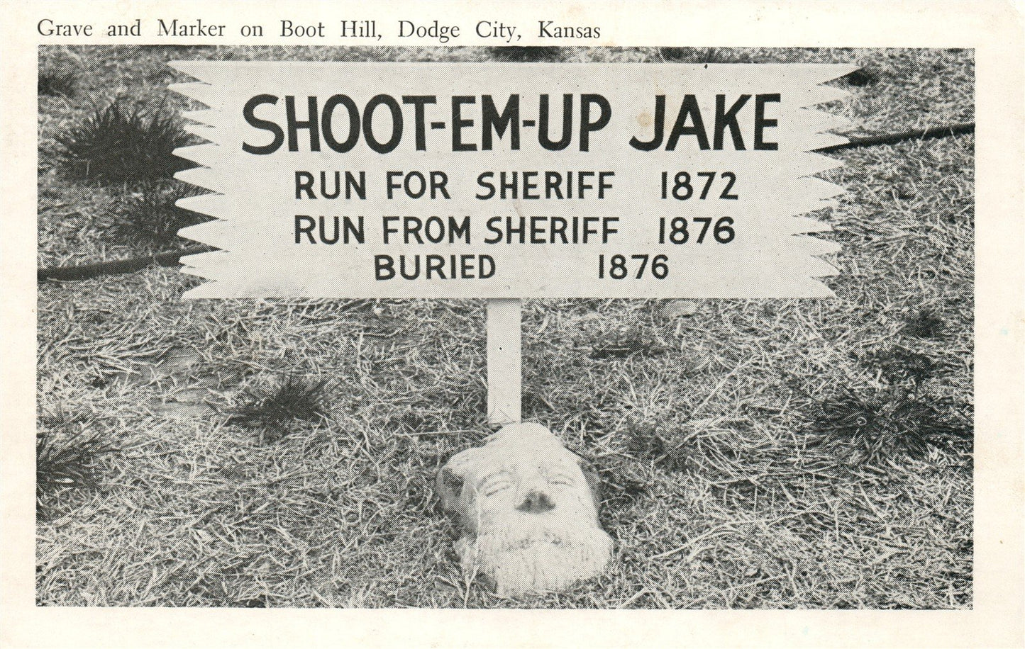 DODGE CITY KS GRAVE AND MARKER ON BOOT HILL ANTIQUE POSTCARD