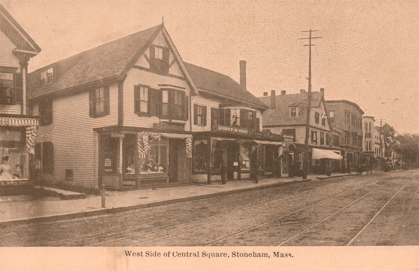 STONEHAM MA WEST SIDE OF CENTRAL SQUARE ANTIQUE POSTCARD