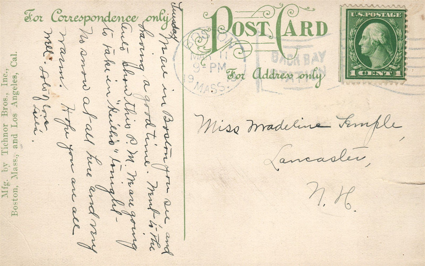 BOSTON MA HOSPITAL ANTIQUE POSTCARD