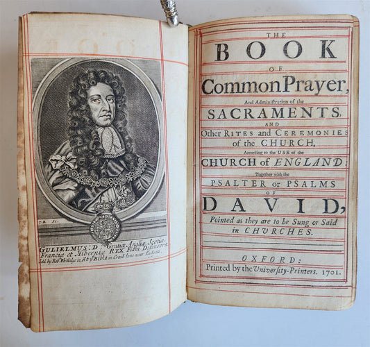1701 BOOK OF COMMON PRAYER in ENGLISH w/ PSALMS of DAVID ANTIQUE illustrated