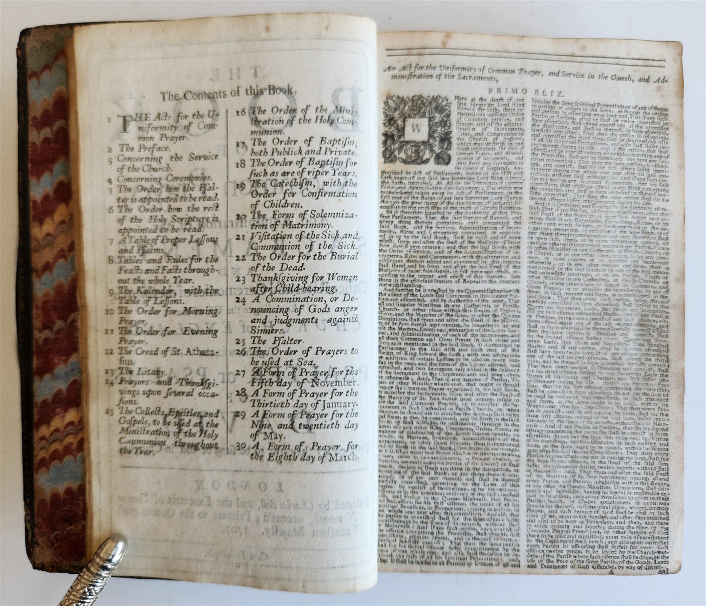 1707 BOOK OF COMMON PRAYER in ENGLISH w/ PSALMS of DAVID ANTIQUE illustrated