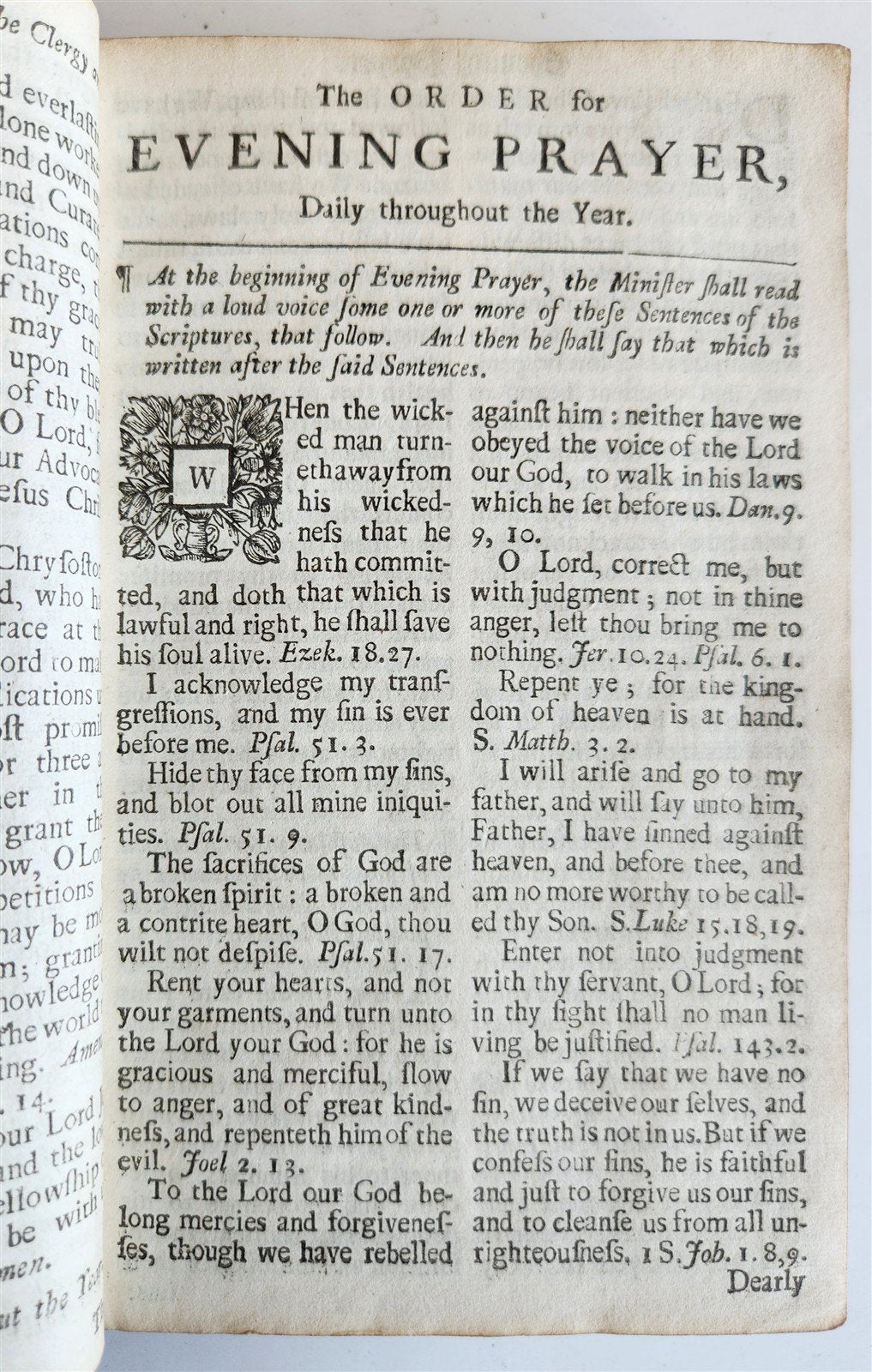 1707 BOOK OF COMMON PRAYER in ENGLISH w/ PSALMS of DAVID ANTIQUE illustrated