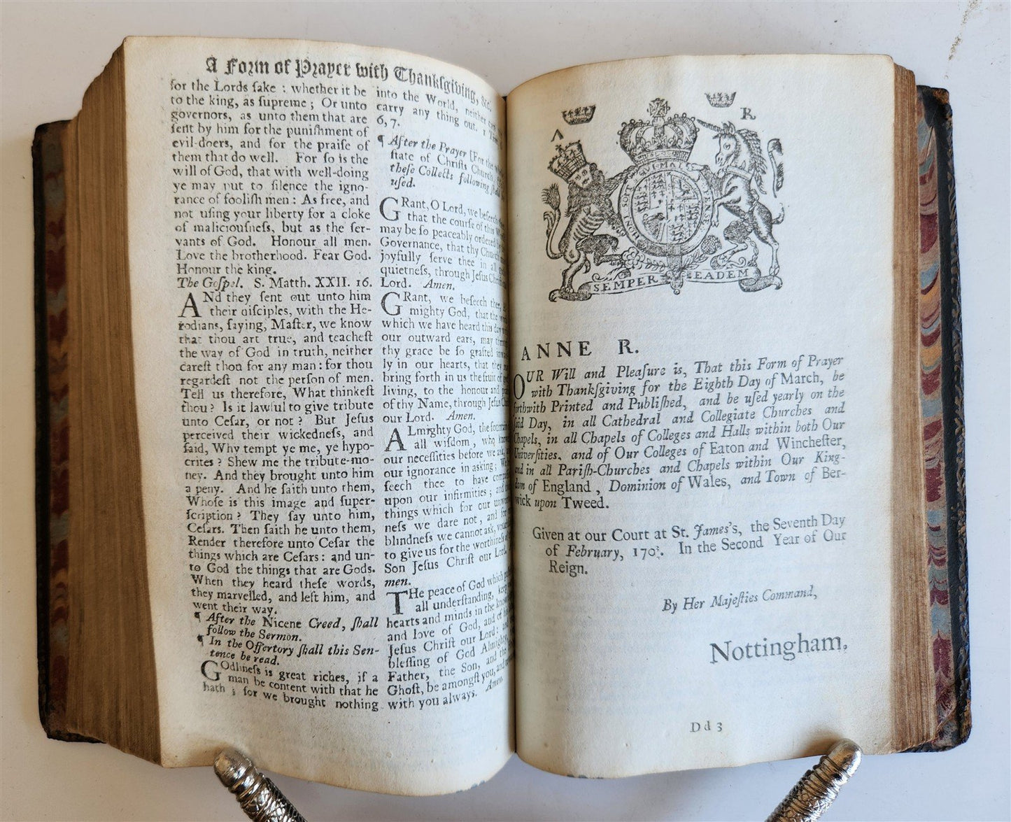 1707 BOOK OF COMMON PRAYER in ENGLISH w/ PSALMS of DAVID ANTIQUE illustrated