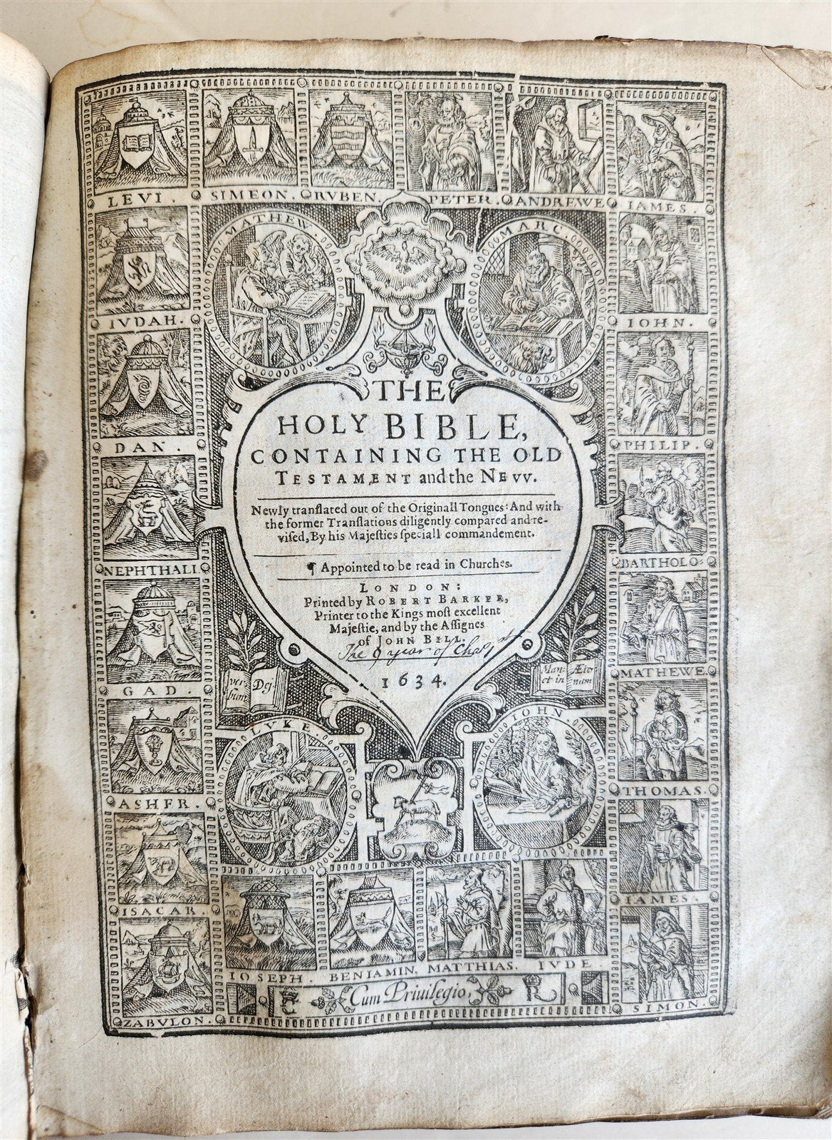 1634 BIBLE in ENGLISH antique OLD & NEW TESTAMENT 17th CENTURY by Robert Barker