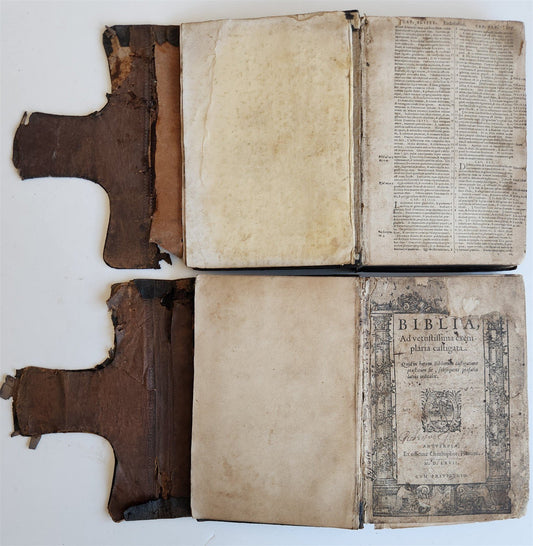 1567 BIBLE in LATIN 2 VOLUMES by PLANTIN antique incl. 1612 R.Barker partial NT