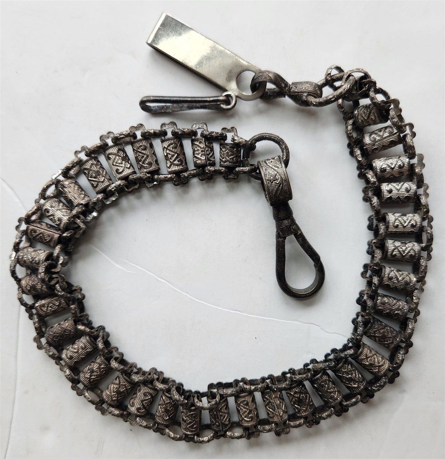 1900s ANTIQUE MASONIC UNIFORM BELT SWORD HANGER BRASS CHAIN 17"