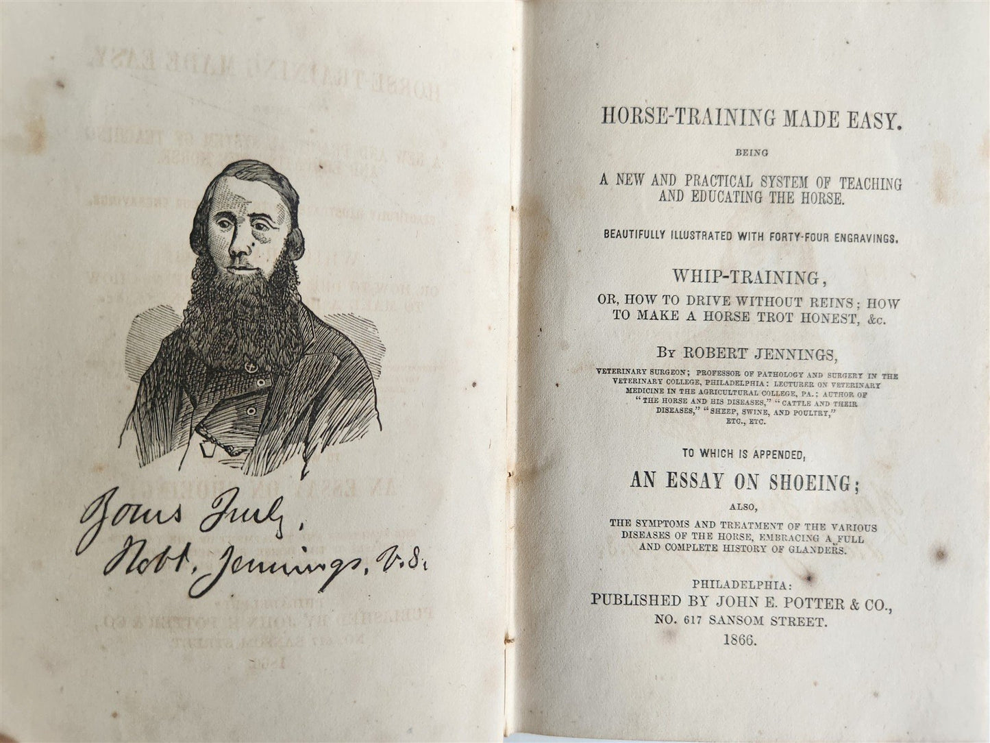 1866 HORSE TRAINING MADE EASY by Robert Jennings illustrated ANTIQUE